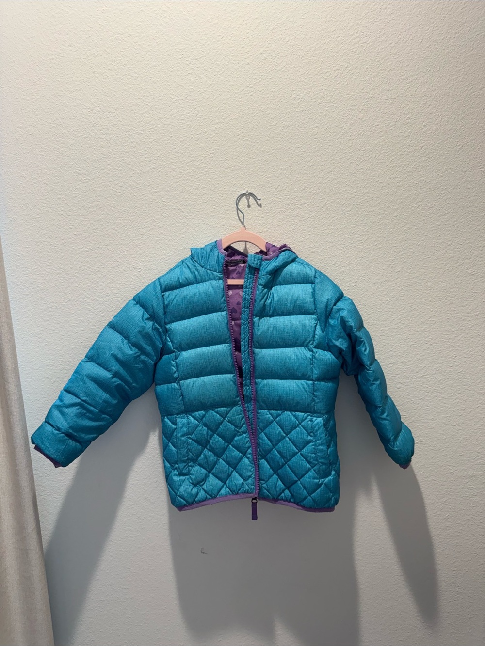Snozu Teal Hooded Quilted Puffer Jacket with Purple Accents